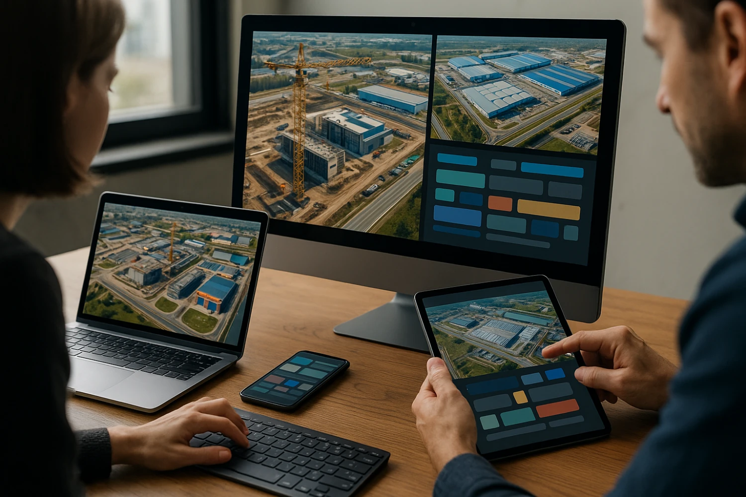 Drone video of construction site and industrial facilities